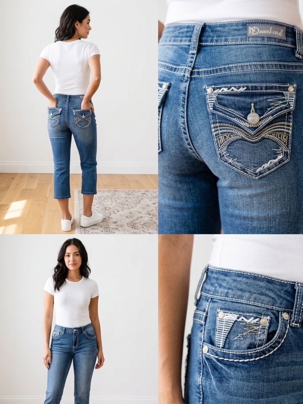 ND Weekend Embroidered Flap Pocket Capri Jeans Y2K Western Size 12